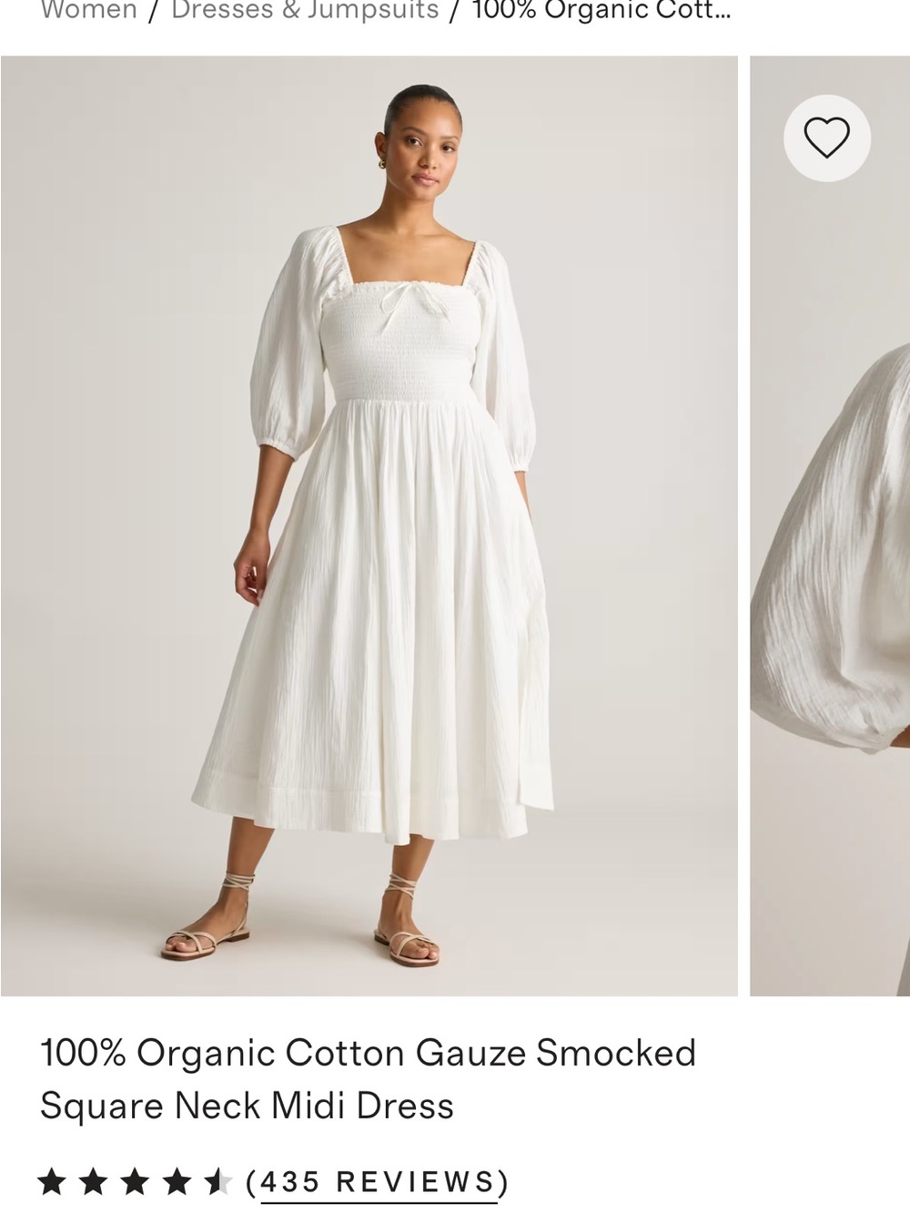 Quince White & Tan Smocked Square-Neck Midi Dress